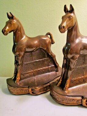 Philip di Napoli Champion colt horse bookends, vintage pair, paper tag copper